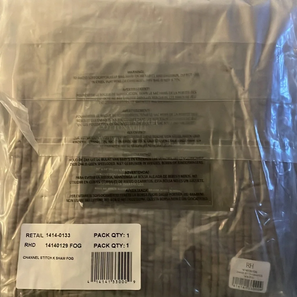 RH CHANNEL STITCH COTTON VOILE KING SHAM in FOG